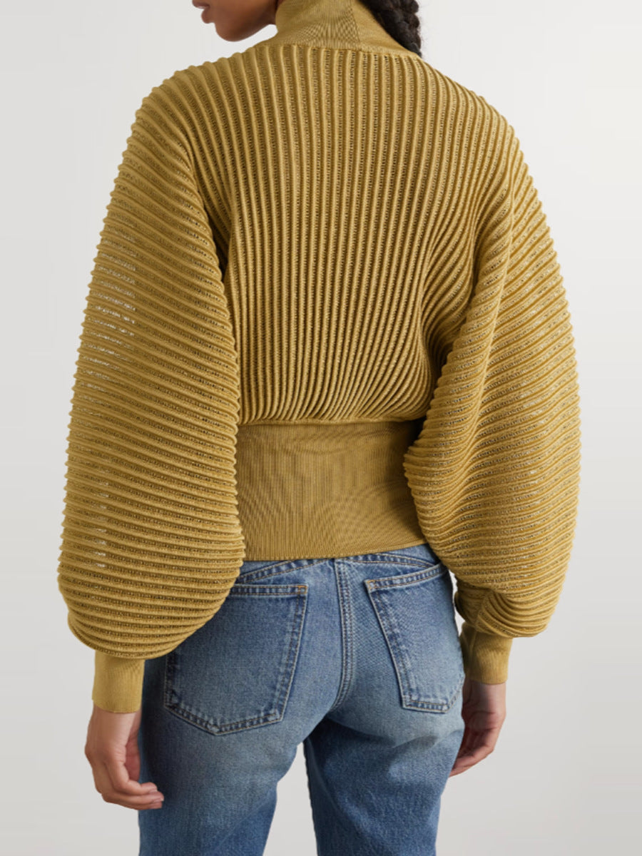 Autumn Turtleneck Diamonds Knitted Sweater  Pullovers Lantern Sleeve Womens Tops